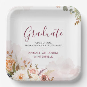 Elegant Graduation Floral Bloom Grad Party Paper Plate
