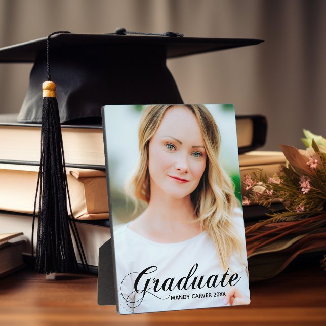  Elegant Graduation Flourish Script Overlay Photo Plaque (Creator Uploaded)