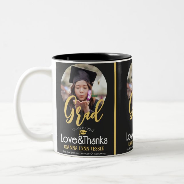Elegant Graduation gold Cap Thanks Script Photo Two-Tone Coffee Mug (Left)