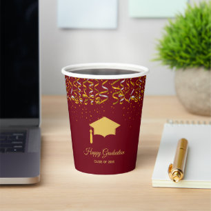 Elegant Graduation Golden Confetti on Burgundy Paper Cups