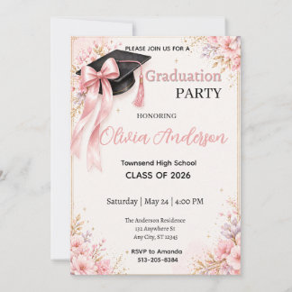 Elegant Graduation Invitation Pink Gold Floral