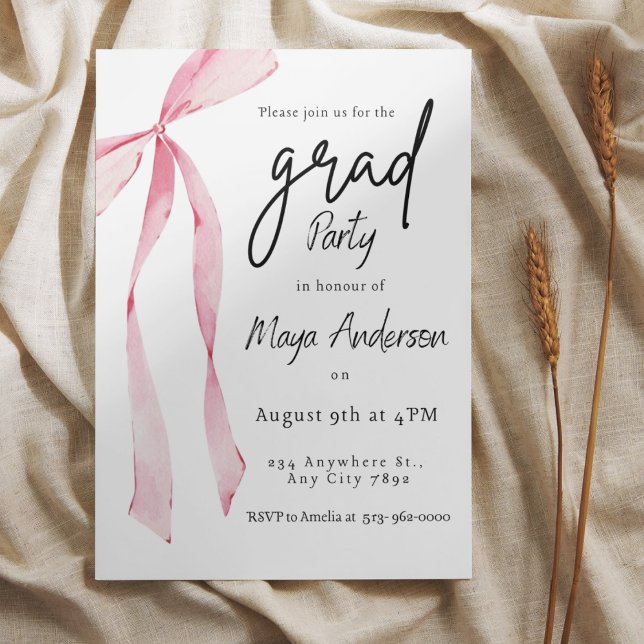 Elegant Graduation Invitation with Pink Bow (Creator Uploaded)