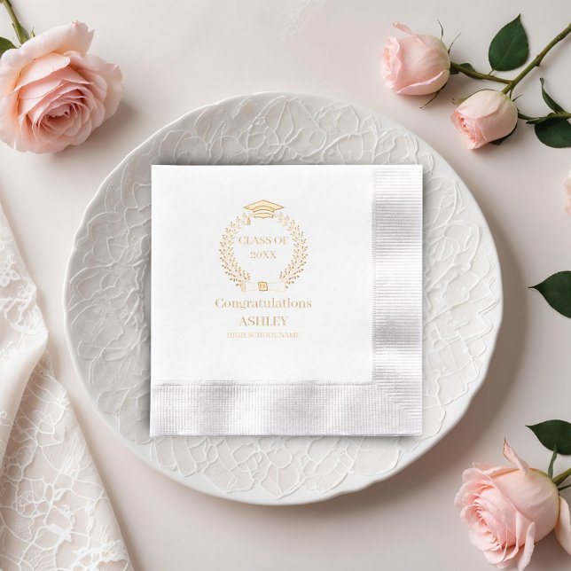 Elegant Graduation Laurel Wreath Frame Foil Napkins (Creator Uploaded)