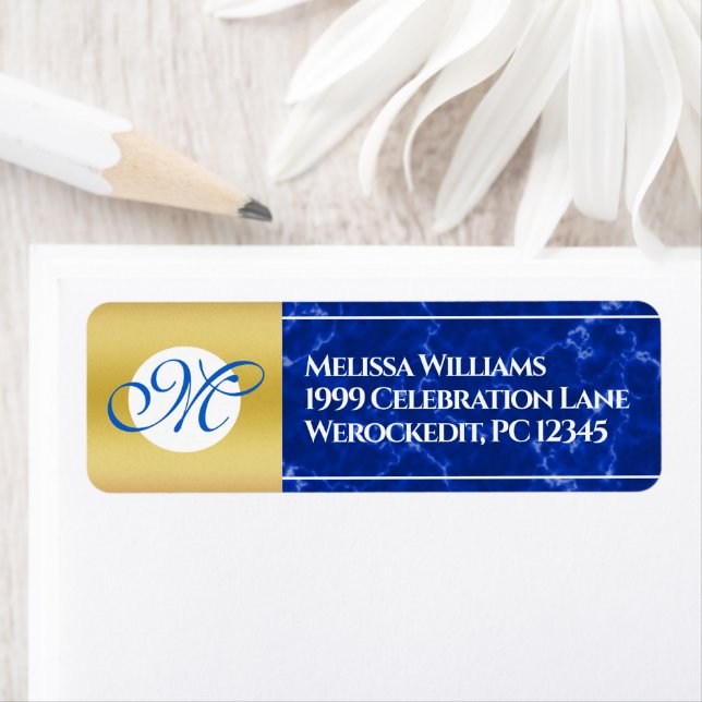 Elegant Graduation Monogram Blue Marble Gold Foil (Insitu)