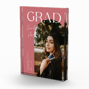 Elegant Graduation Name and School Pink Photo Block