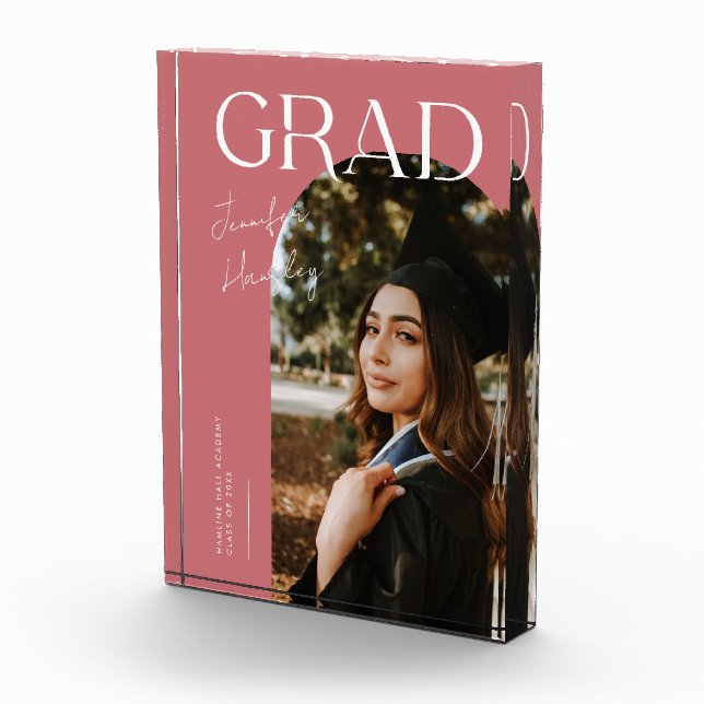 Elegant Graduation Name and School Pink Photo Block (Right)