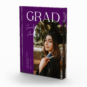 Elegant Graduation Name and School Purple Photo Block