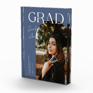 Elegant Graduation Name and School Slate Blue Photo Block