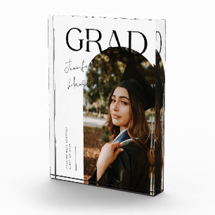 Elegant Graduation Name and School White Photo Block