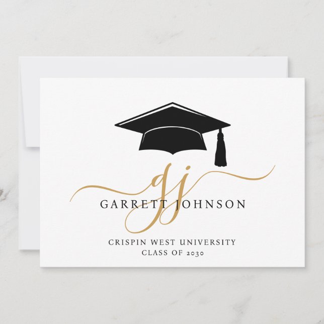 Elegant Graduation Name Gold Monogram  Announcement (Front)