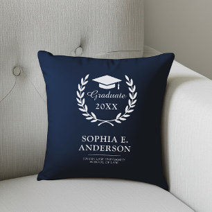 Elegant Graduation Name & Year Keepsake Navy Blue Cushion