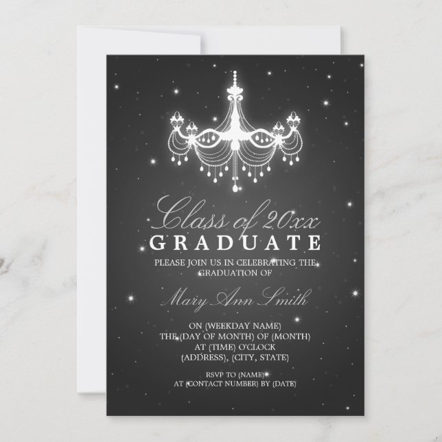 Elegant Graduation Party Classy Chandelier Black Invitation (Front)