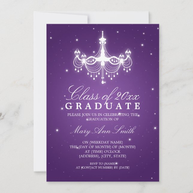 Elegant Graduation Party Classy Chandelier Purple Invitation (Front)