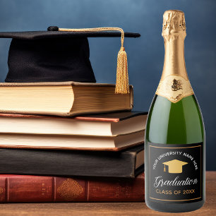 Elegant Graduation Party Custom Black Gold Sparkling Wine Label