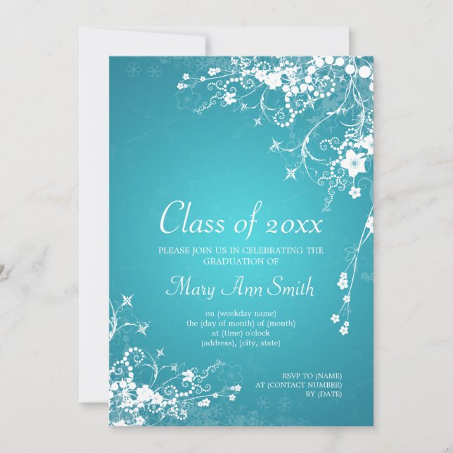 Elegant Graduation Party Dotted Swirls Turquoise Invitation (Front)