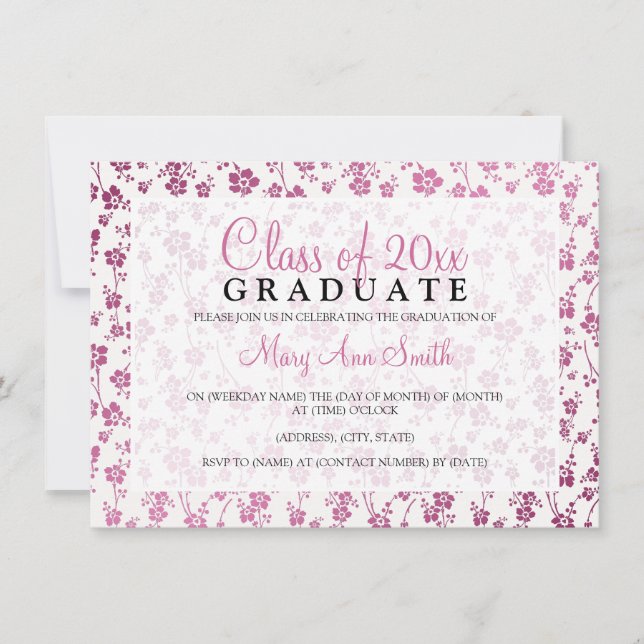 Elegant Graduation Party Floral Pattern Pink Invitation (Front)