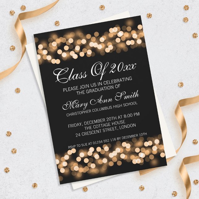 Elegant Graduation Party Gold Hollywood Glam Invitation (Creator Uploaded)