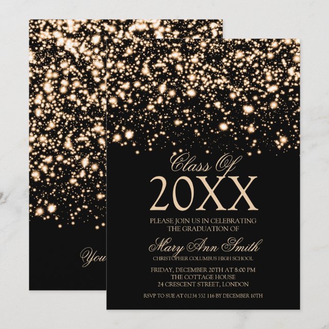 Elegant Graduation Party Gold Midnight Glam Invita Invitation (Front/Back)