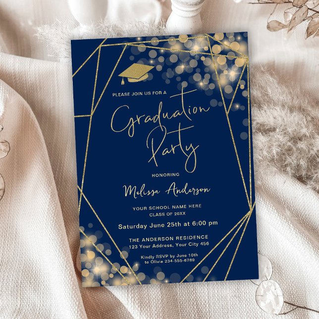 Elegant Graduation Party Navy Blue Invitation (Creator Uploaded)