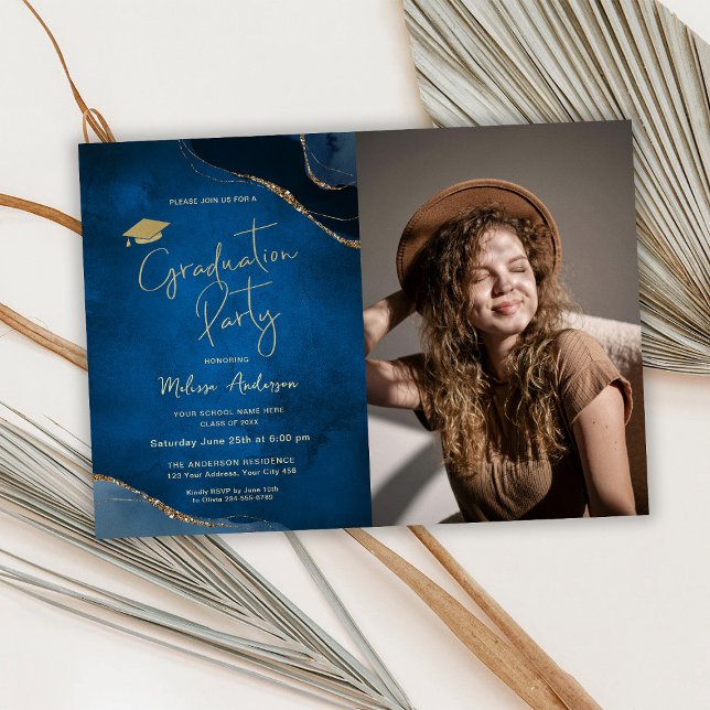 Elegant Graduation Party Navy Blue Invitation (Creator Uploaded)