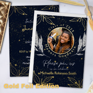 Elegant Graduation Party Navy Gold Foil Invitation