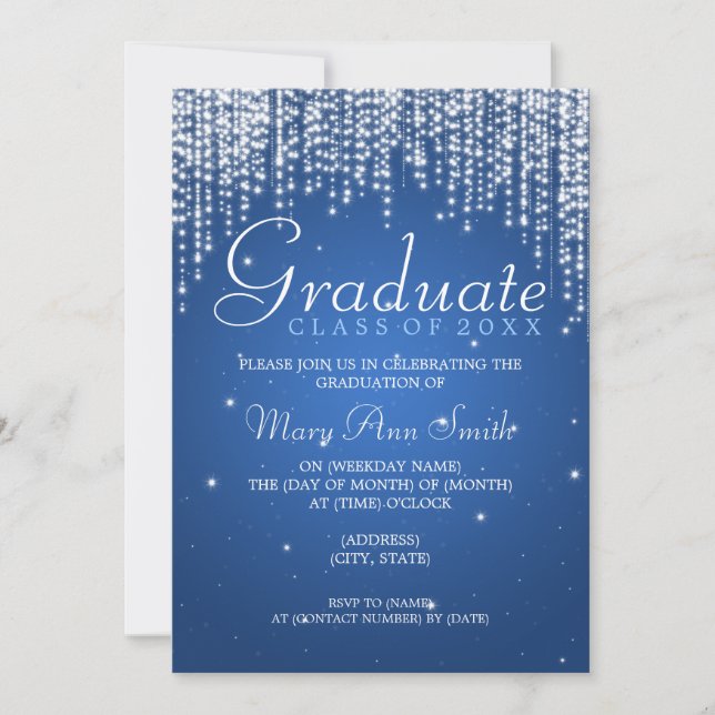 Elegant Graduation Party Night Dazzle Blue Invitation (Front)