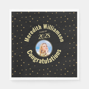 Elegant Graduation Party Photo Black Gold Napkin