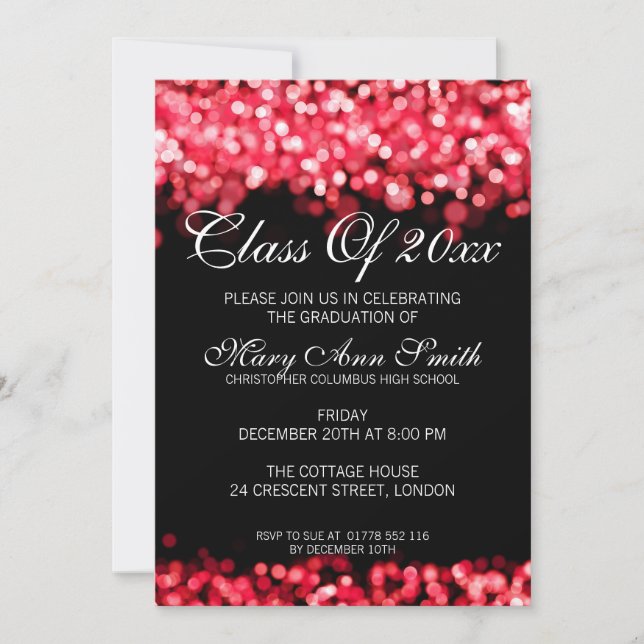 Elegant Graduation Party Red Lights Invitation (Front)