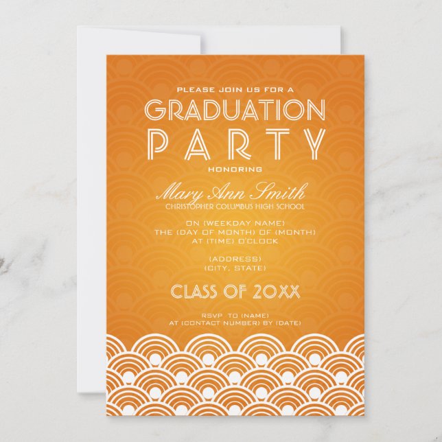 Elegant Graduation Party Scallop Orange Invitation (Front)
