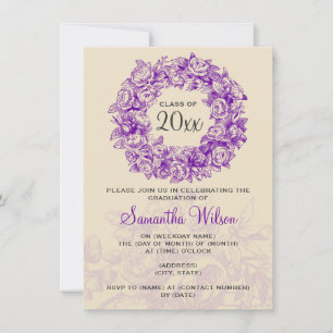 Elegant Graduation Party Vintage Roses Purple Tan Invitation