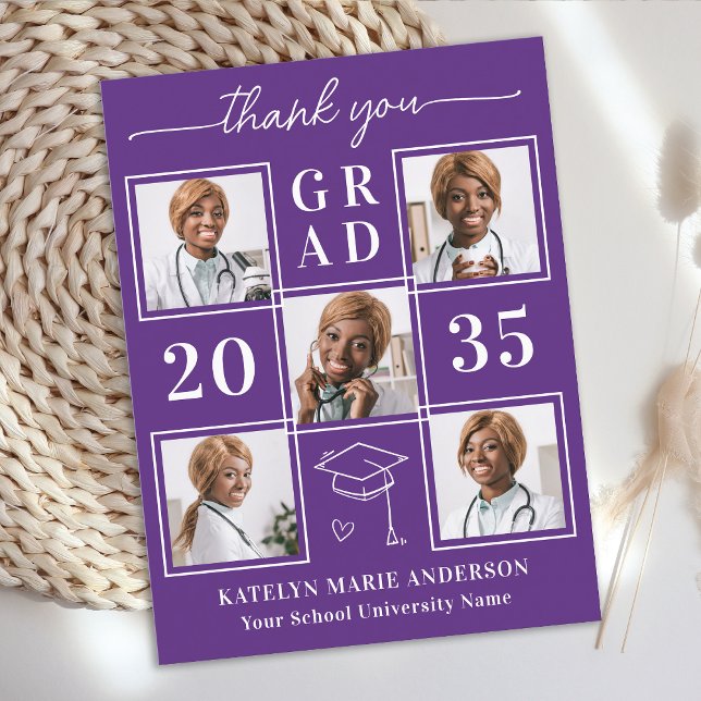 Elegant Graduation Personalised 6 Photo Thank You Postcard (Creator Uploaded)