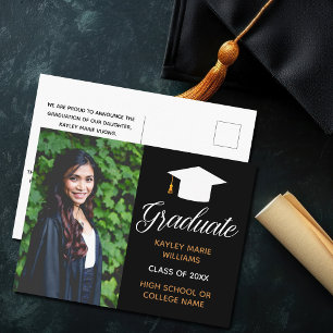 Elegant Graduation Photo Black Gold 2022 Graduate Postcard