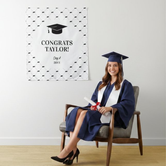 Elegant Graduation Photo Personalised Backdrop Tapestry (Creator Uploaded)