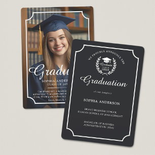 Elegant Graduation Photo Script Black Announcement