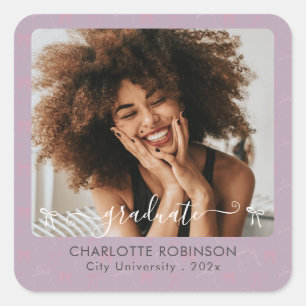 Elegant Graduation Photo Sticker with Pink Bow 
