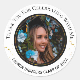 Elegant Graduation Photo Year Glitter Classic Round Sticker