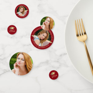 Elegant Graduation Red Gold Photo Personalised Confetti