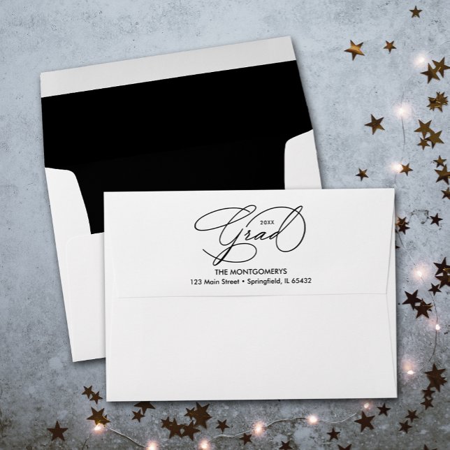 Elegant Graduation Script Black Lined Envelope (Elegant Script Graduation Black Lined Envelopes)