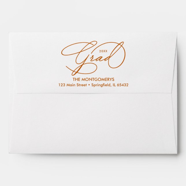 Elegant Graduation Script Burnt Orange Lined Envelope (Back (Top Flap))