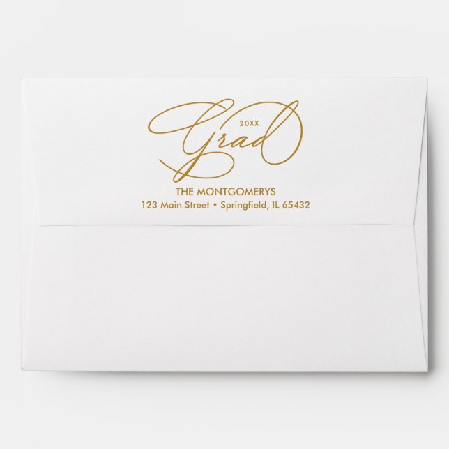Elegant Graduation Script Gold Lined Envelope (Back (Top Flap))