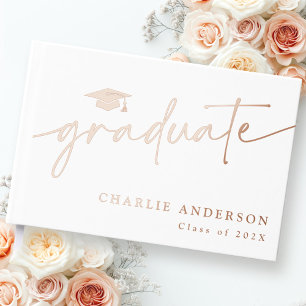 Elegant graduation script graduate cap name white guest book