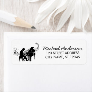 Elegant Grand Piano Music Notes Return Address    