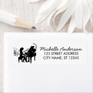 Elegant Grand Piano Music Notes Return Address    