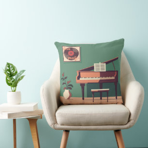 Elegant Grand Piano Throw Pillow