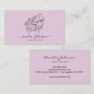 Elegant Grand Piano with Flowers Music Teacher  Business Card