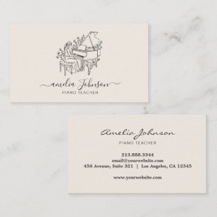 Elegant Grand Piano with Flowers Music Teacher Business Card