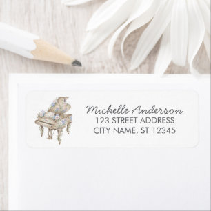 Elegant Grand Piano with Flowers Return Address   
