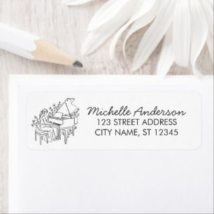 Elegant Grand Piano with Flowers Return Address   