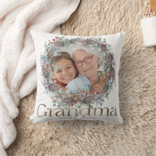 Elegant Grandma Faux Gold Botanical Christmas Cushion