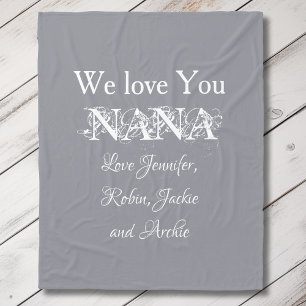 Elegant Grandma Love Nana Custom Family Cute Grey Fleece Blanket